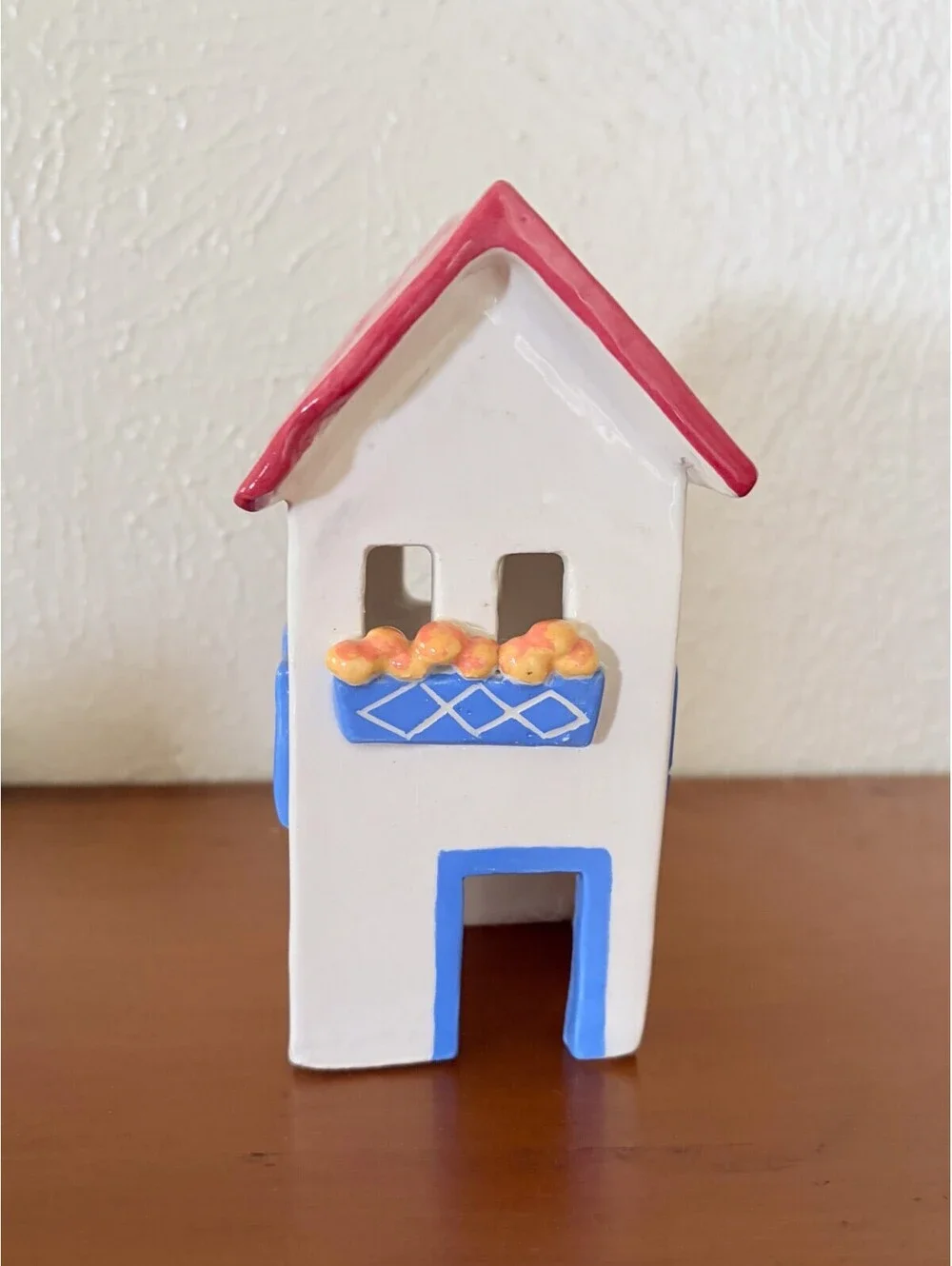 Tea Light Candle House Mediterranean Whimsy Hand Painted